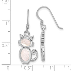 Sterling Silver Rhodium-Plated Polished Mother of Pearl Cat Earrings