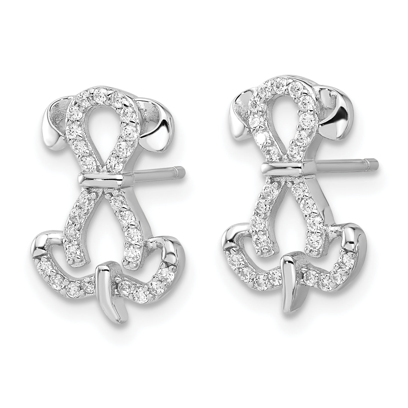 Sterling Silver Rhodium-plated CZ Dog Post Earrings