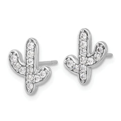 Sterling Silver Rhodium-plated CZ Cactus Post Earrings