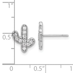 Sterling Silver Rhodium-plated CZ Cactus Post Earrings