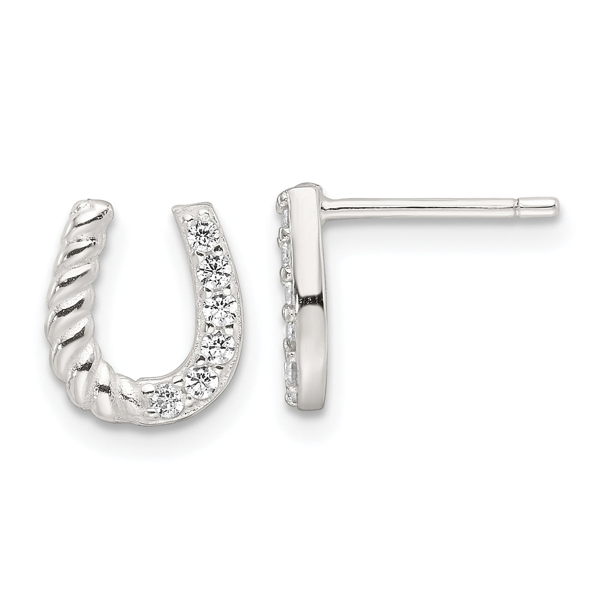 Sterling Silver E-Coating CZ Horseshoe Earrings