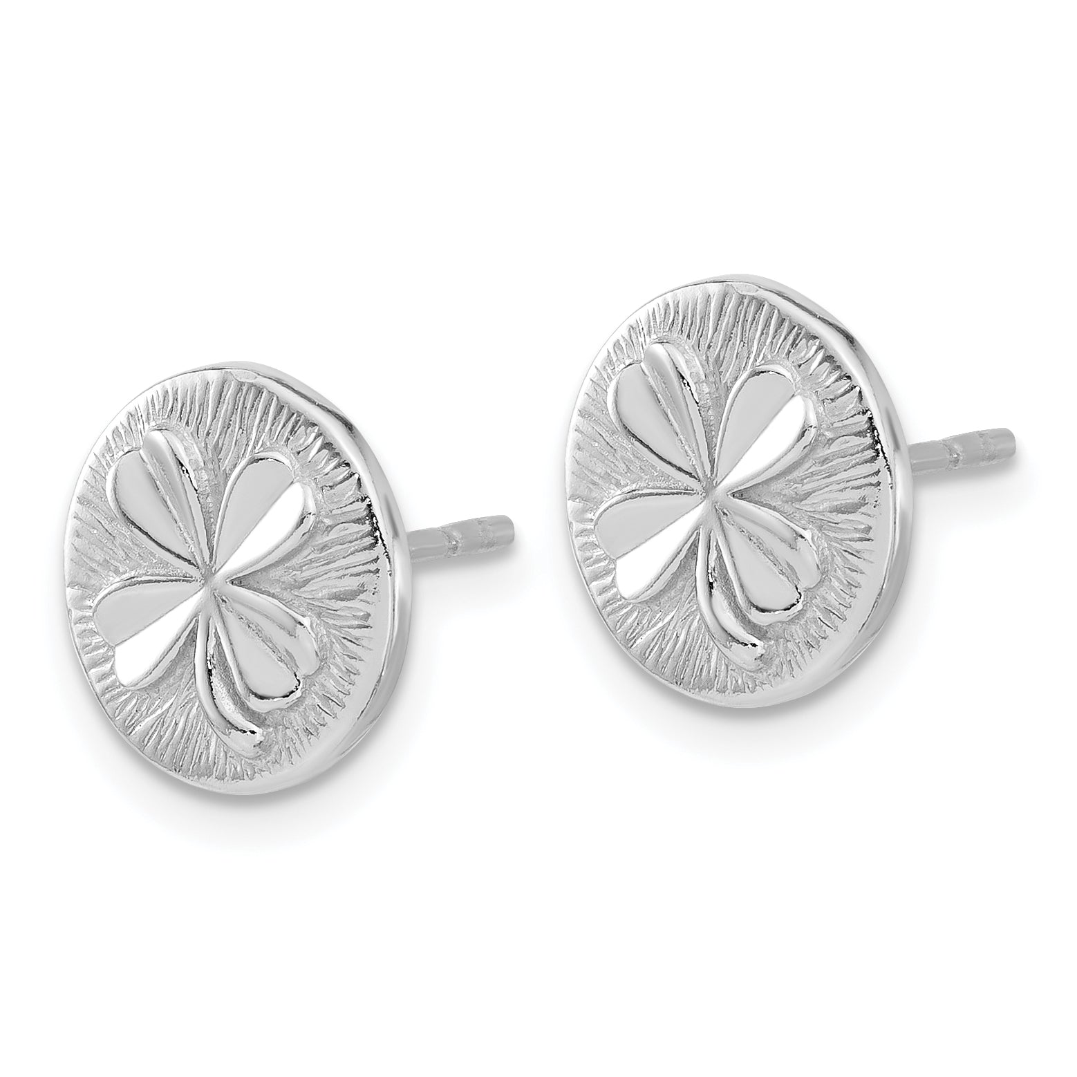 Sterling Silver Rhodium-plated Polished Textured Clover Post Earrings