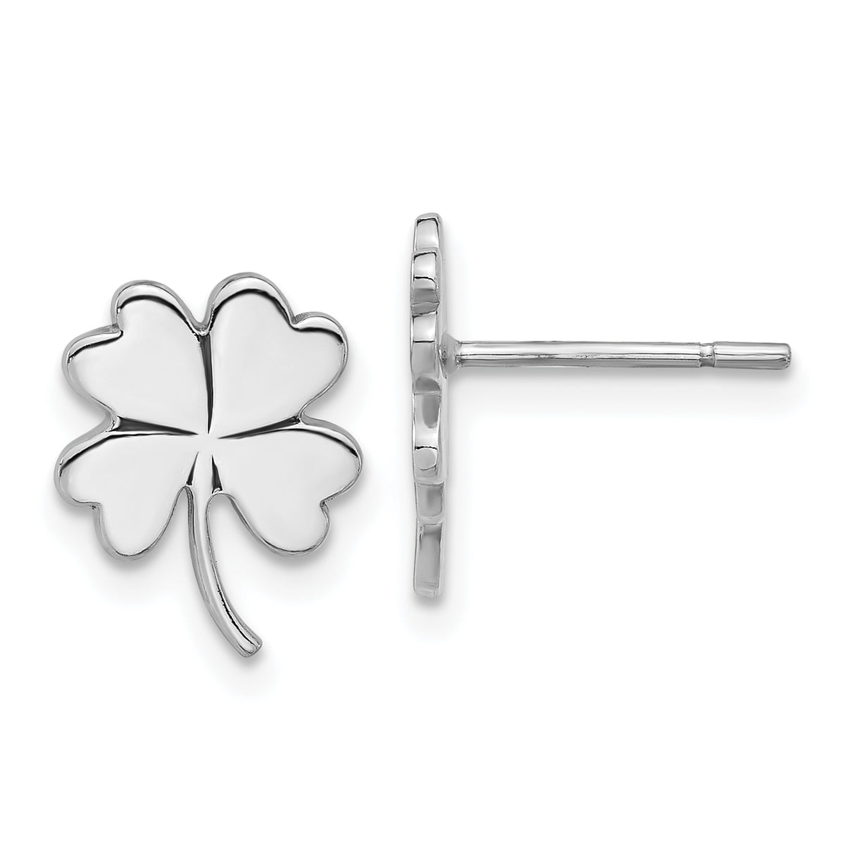 Sterling Silver Rhodium-plated Polished Clover Post Earrings