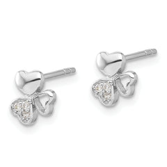 Sterling Silver Rhodium-plated CZ 3 Heart Post Earrings