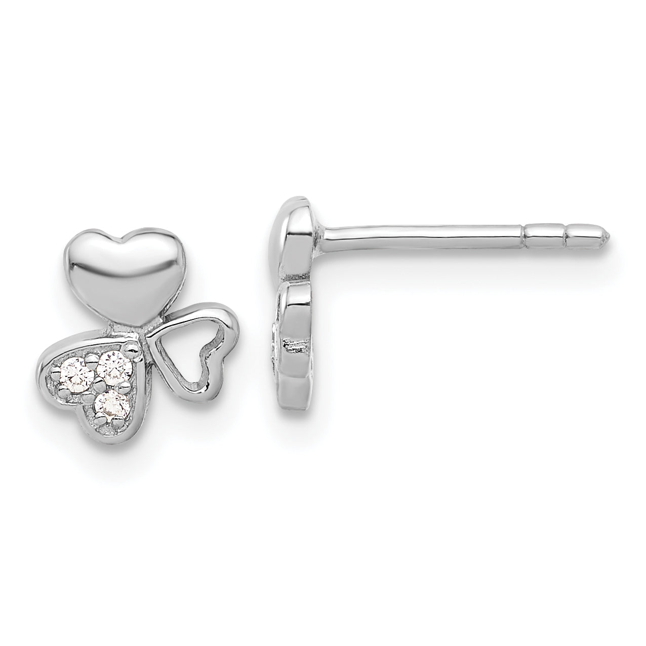 Sterling Silver Rhodium-plated CZ 3 Heart Post Earrings