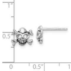 Sterling Silver Rhodium-plated Antiqued Skull and Crossbones Post Earrings