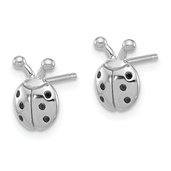 Sterling Silver Flash Platinum-plated Black Spinel Ladybug Post Earrings