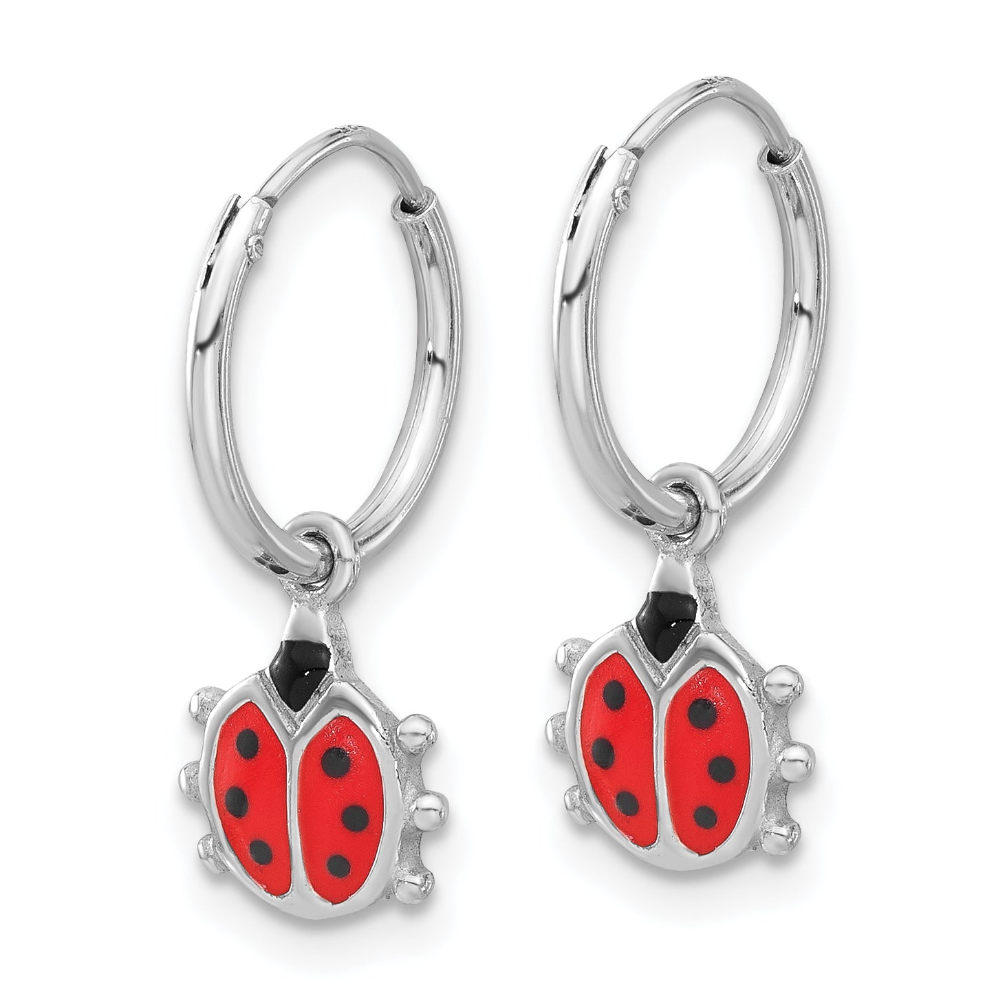 Sterling Silver Rhodium-plated Madi K Enamel Ladybug Hoop Earrings