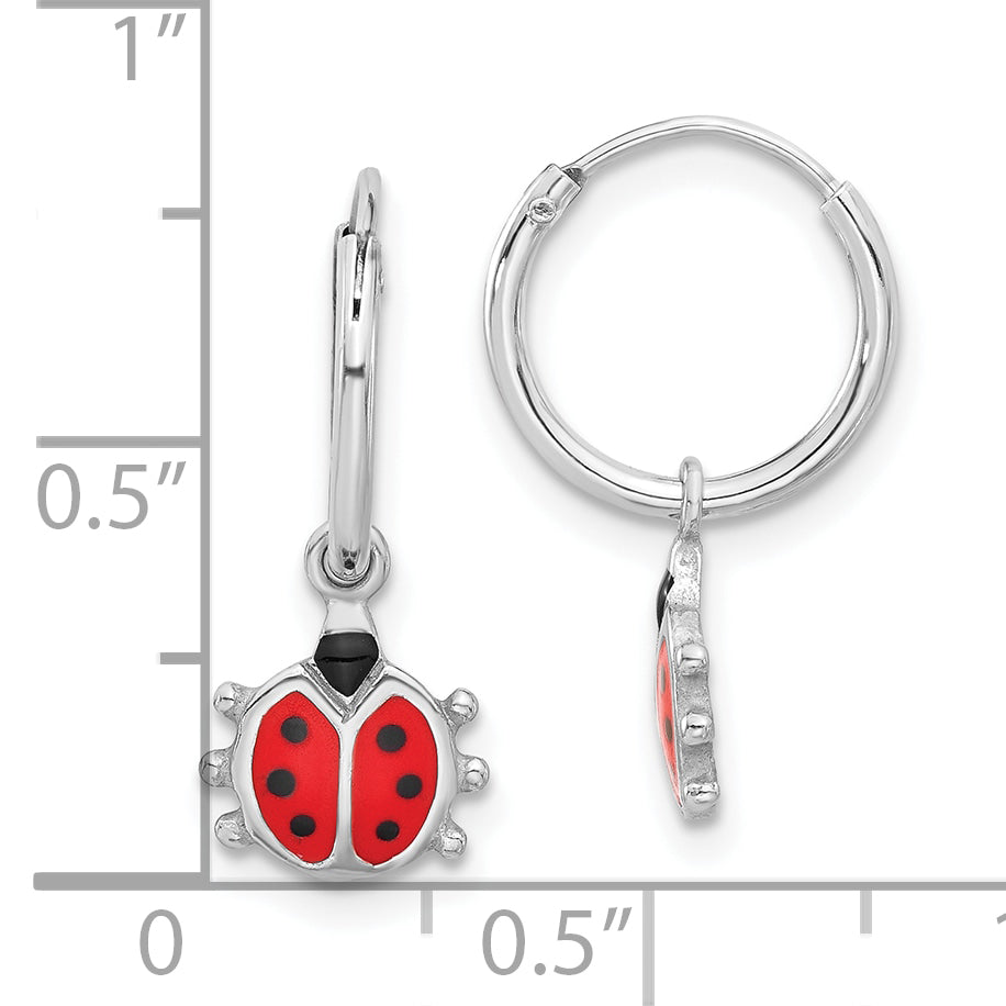 Sterling Silver Rhodium-plated Madi K Enamel Ladybug Hoop Earrings