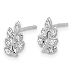 Sterling Silver Rhodium-plated CZ Leaf Post Earrings