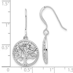 Sterling Silver Rhodium-plated Tree of Life Dangle Earrings