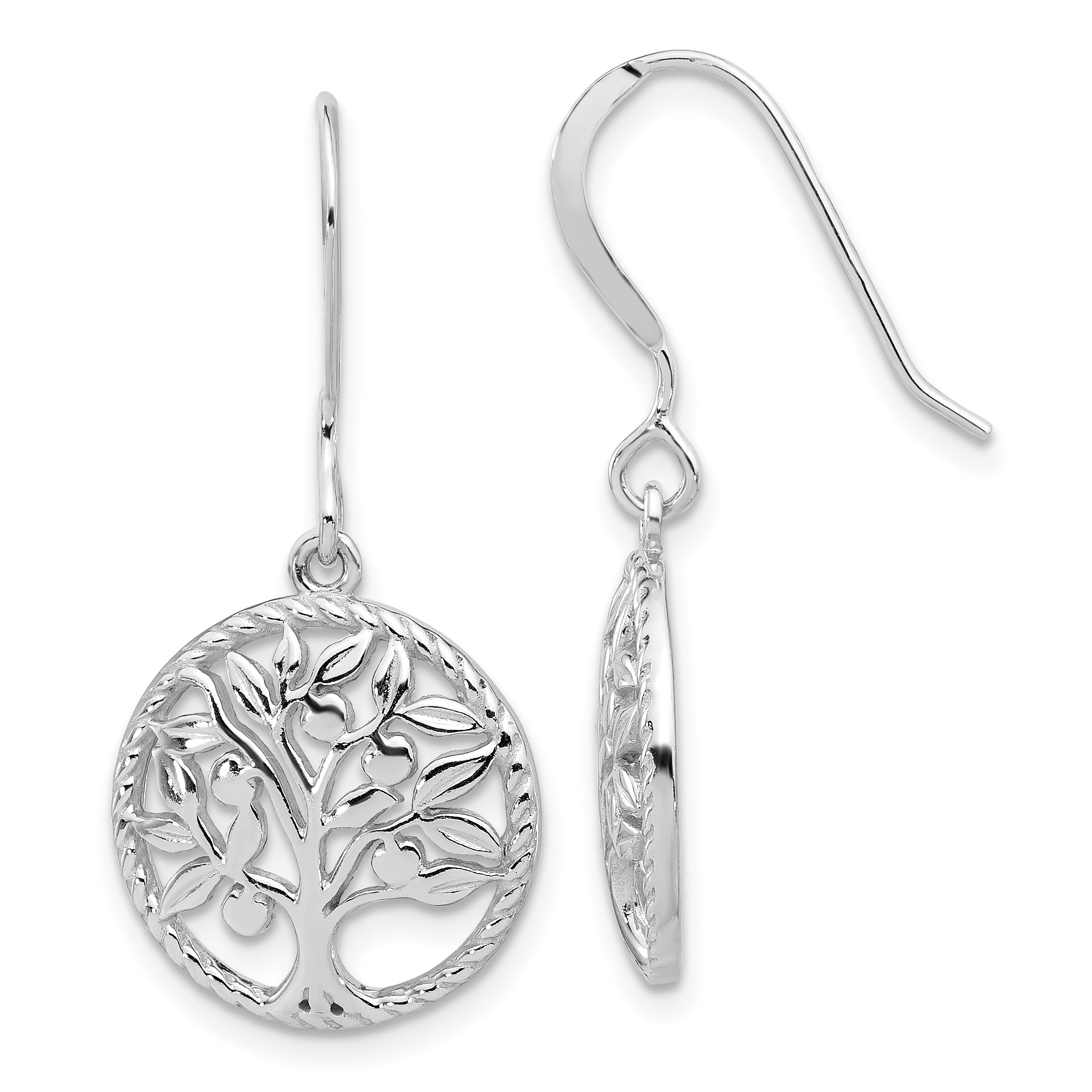 Sterling Silver Rhodium-plated Tree of Life Dangle Earrings