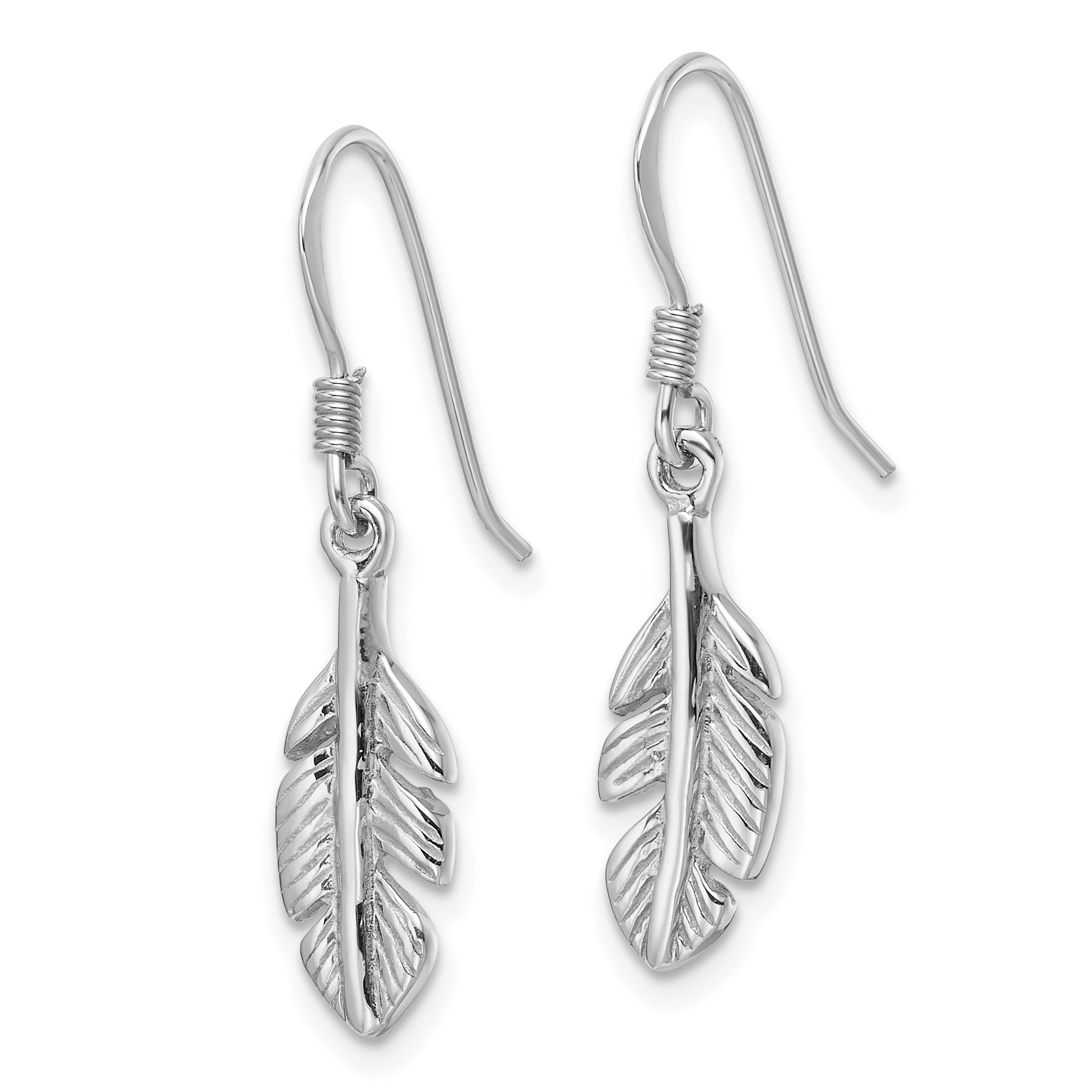 Sterling Silver Rhodium-Plated Polished Feather Dangle Earrings