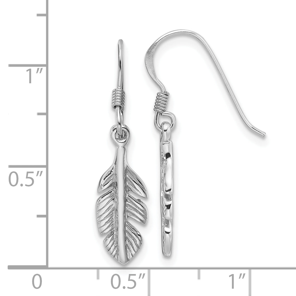 Sterling Silver Rhodium-Plated Polished Feather Dangle Earrings