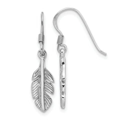 Sterling Silver Rhodium-Plated Polished Feather Dangle Earrings