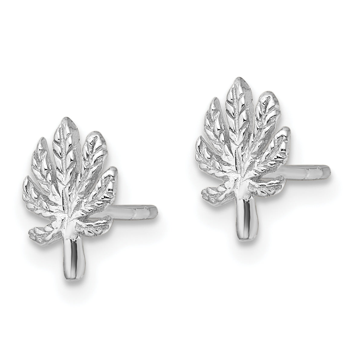 Sterling Silver Rhodium-plated Textured Leaf Post Earrings