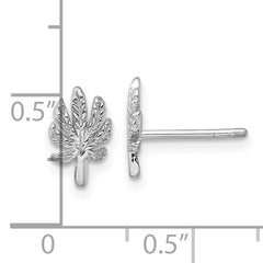 Sterling Silver Rhodium-plated Textured Leaf Post Earrings