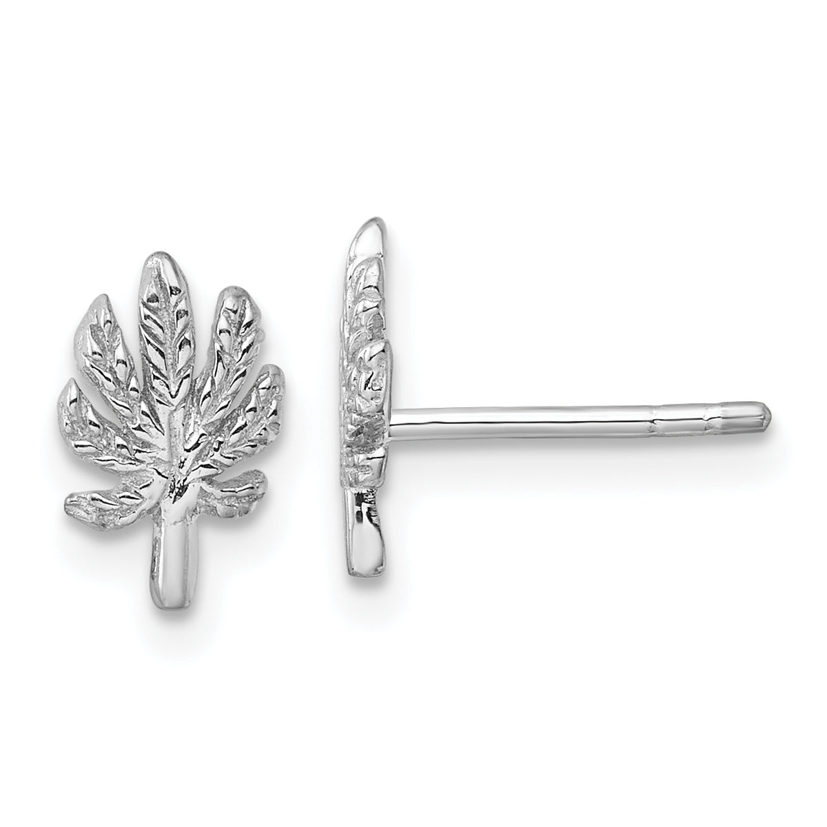 Sterling Silver Rhodium-plated Textured Leaf Post Earrings