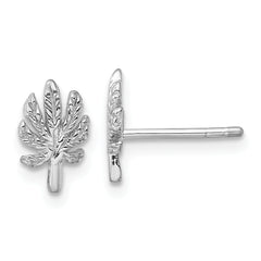 Sterling Silver Rhodium-plated Textured Leaf Post Earrings