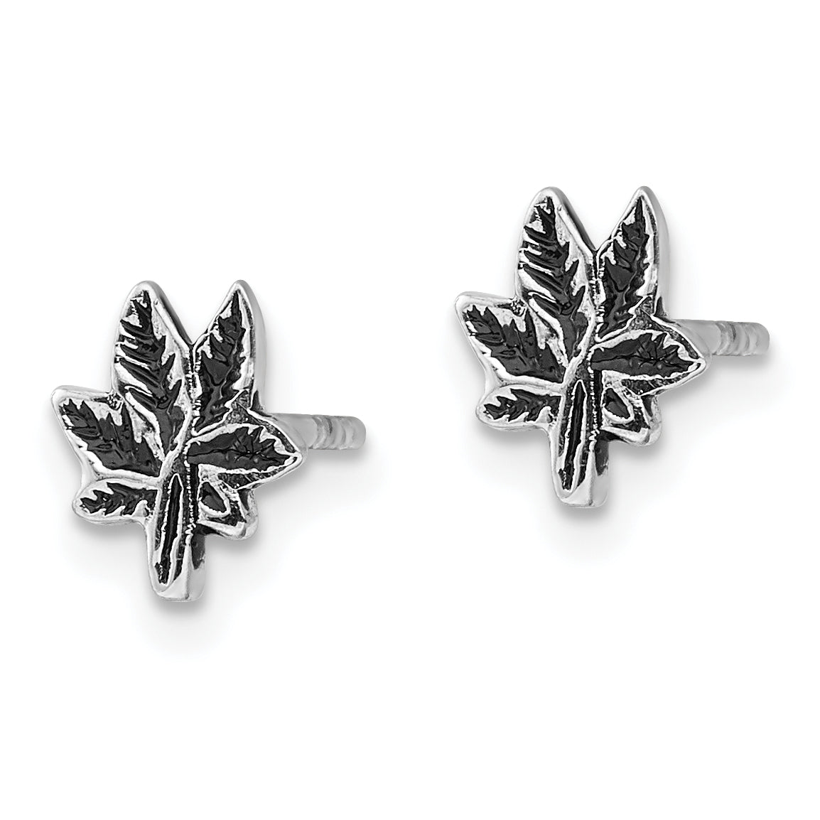 Sterling Silver Rhodium-plated Antiqued Leaf Post Earrings