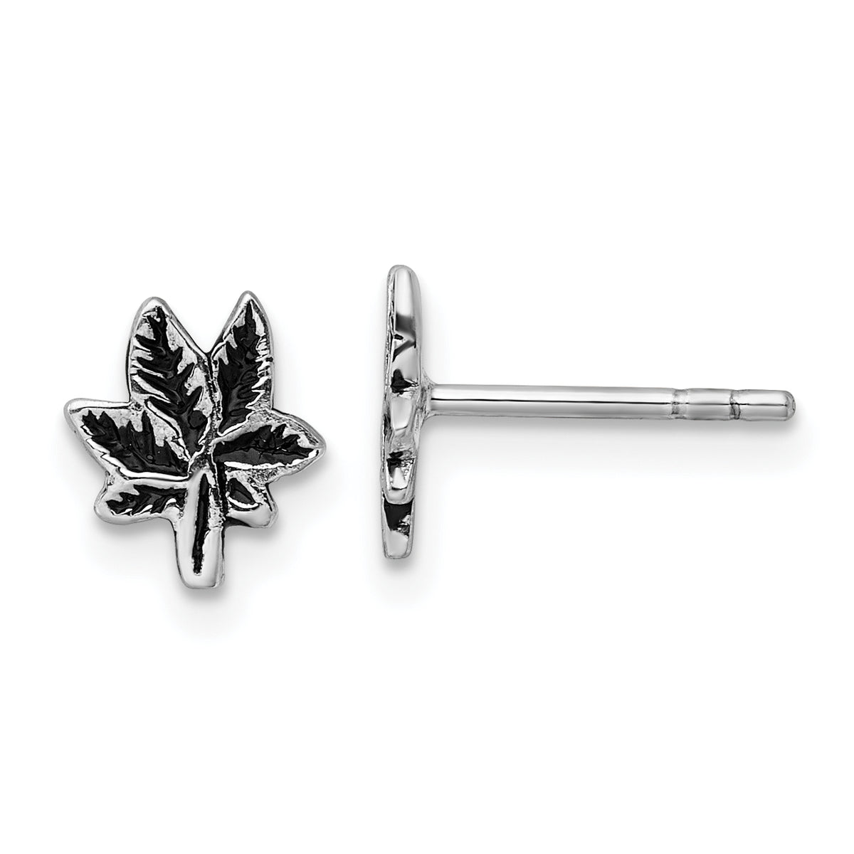 Sterling Silver Rhodium-plated Antiqued Leaf Post Earrings