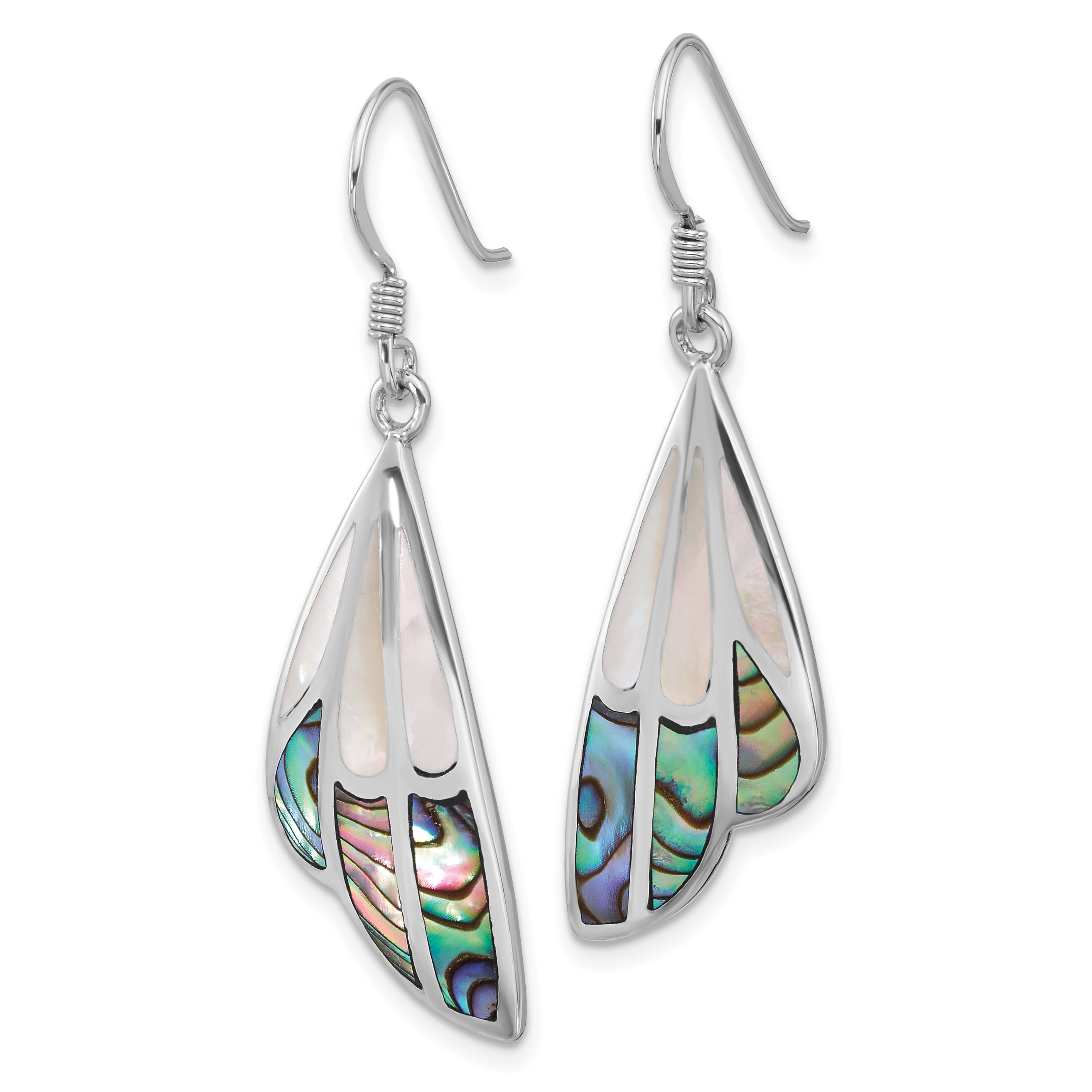 SS Rhod-Plated Polished Abalone w/MOP Butterfly Wing Earrings