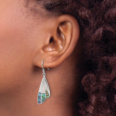 SS Rhod-Plated Polished Abalone w/MOP Butterfly Wing Earrings