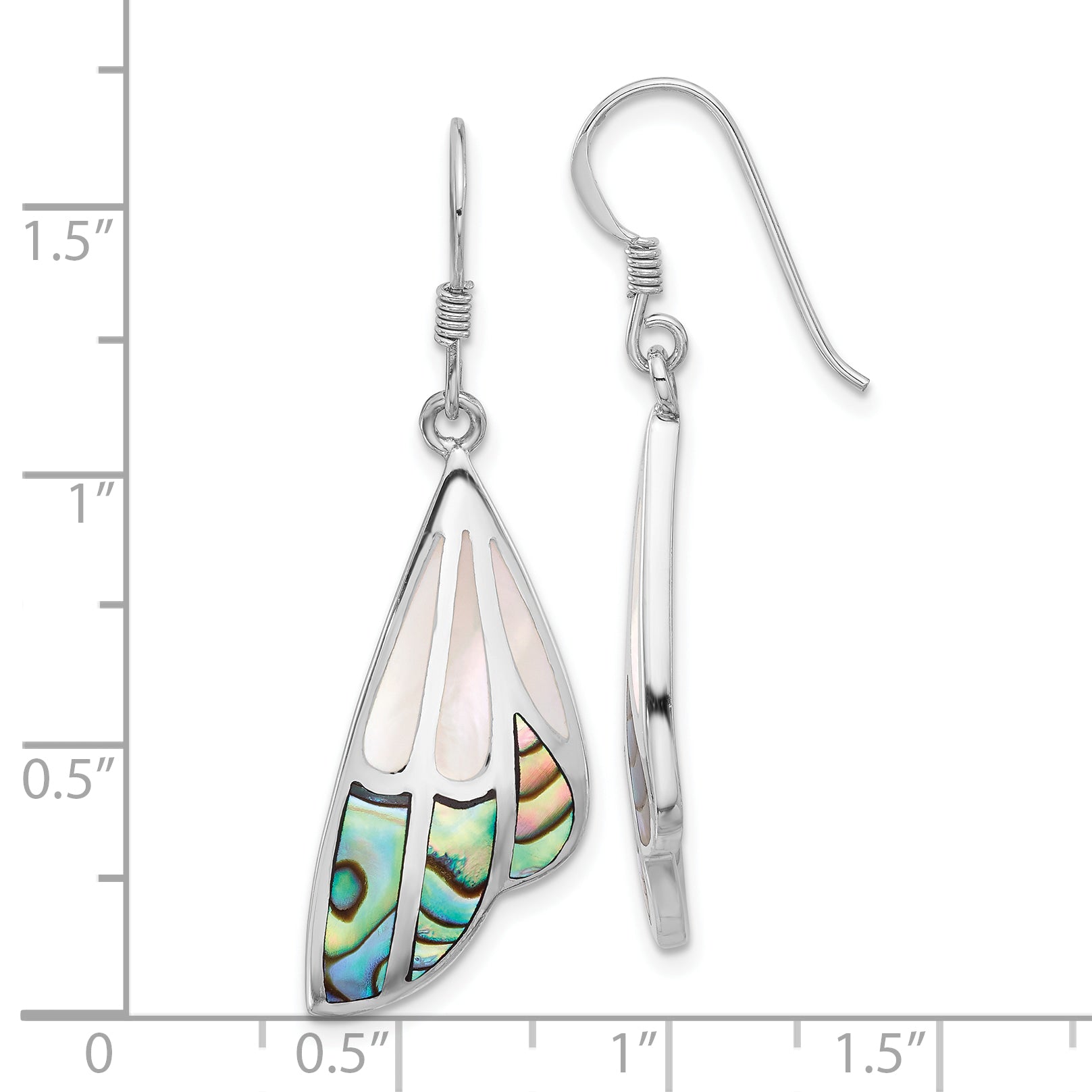 SS Rhod-Plated Polished Abalone w/MOP Butterfly Wing Earrings