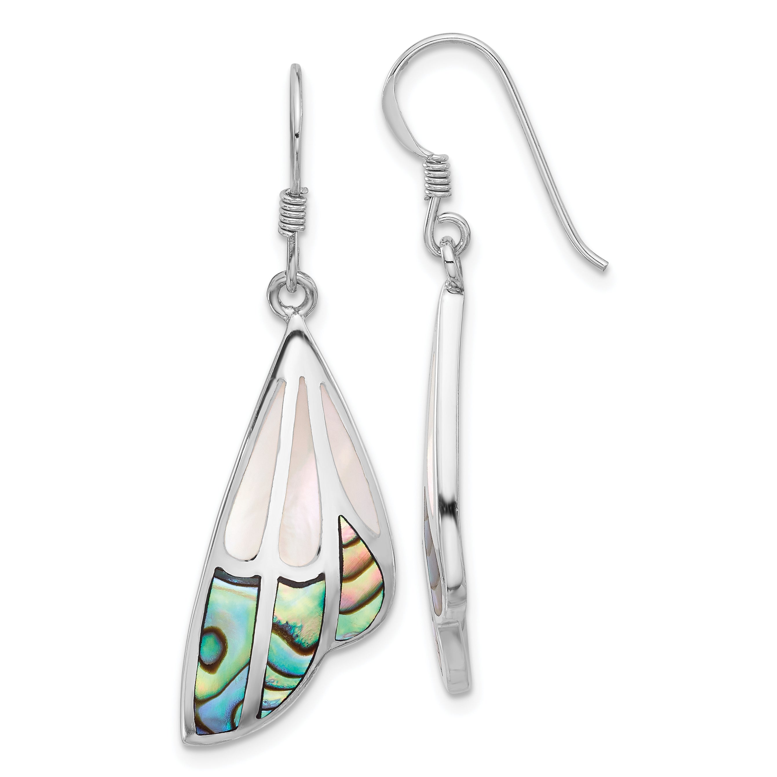 SS Rhod-Plated Polished Abalone w/MOP Butterfly Wing Earrings