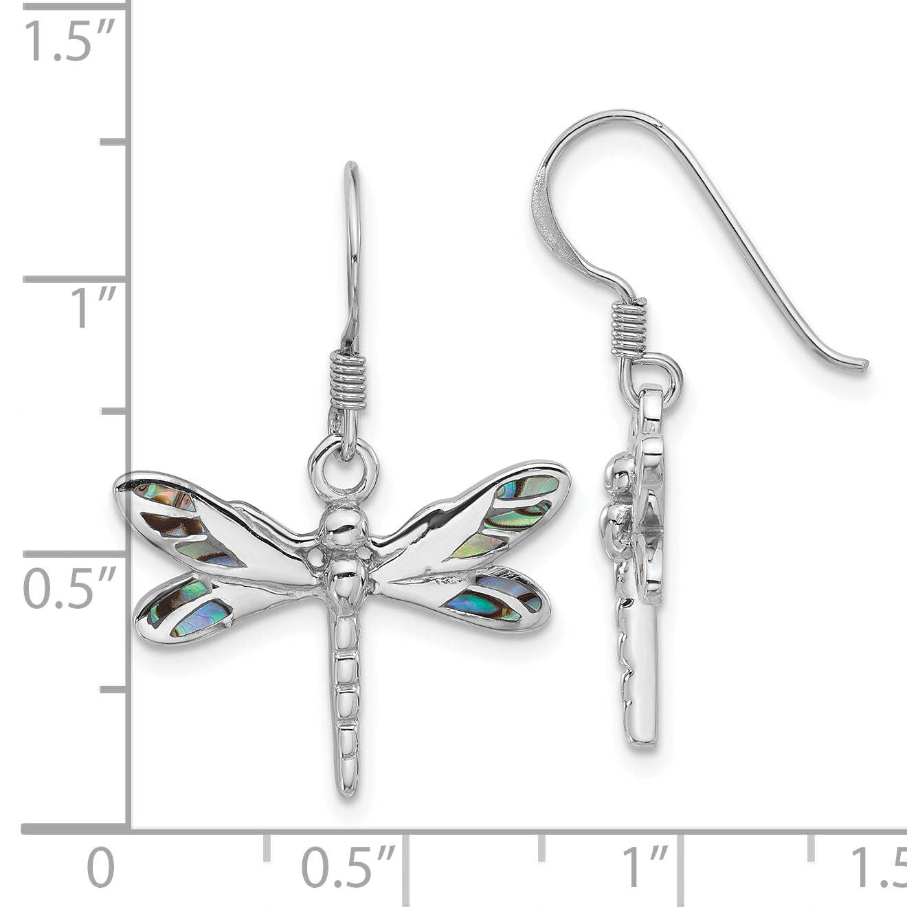 Sterling Silver Rhodium-Plated Polished Abalone Dragonfly Earrings