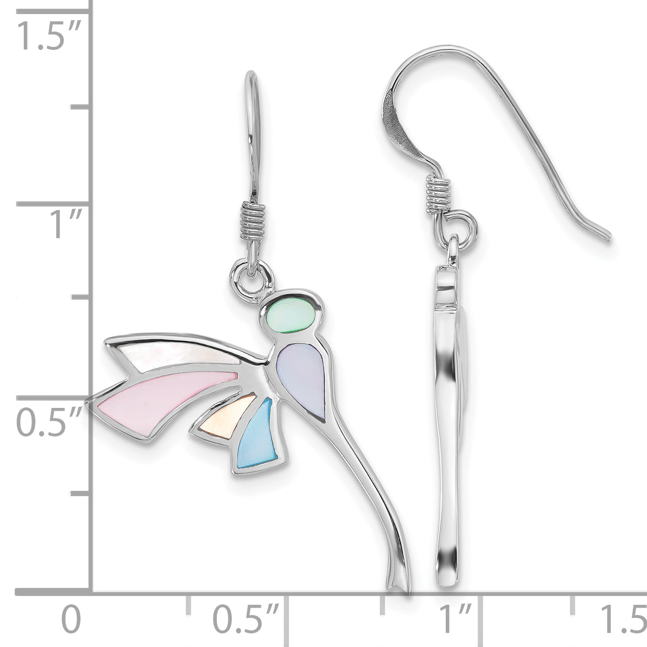 SS Rhod-Plated Polished Multi-Color Dragonfly Mother of Pearl Earrings