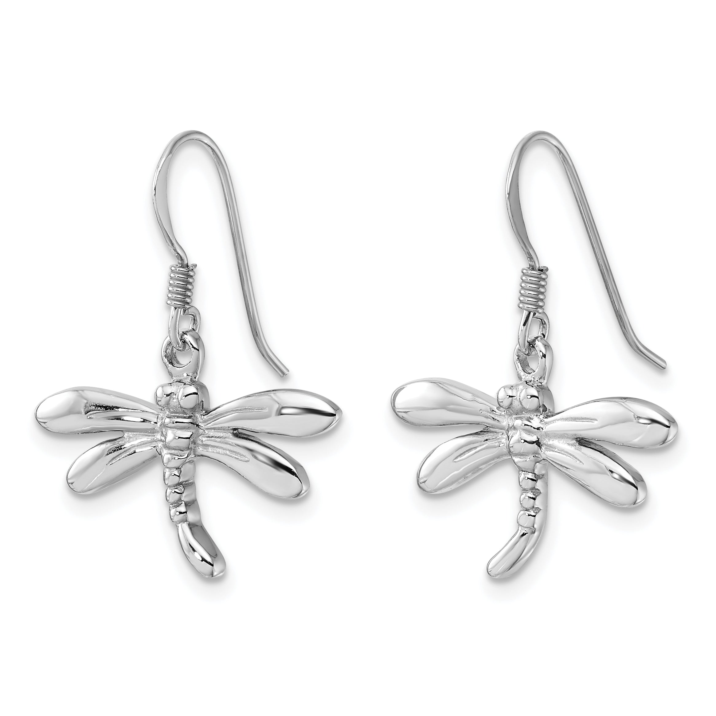 Sterling Silver Rhodium-Plated Polished Dragonfly Dangle Earrings