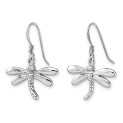 Sterling Silver Rhodium-Plated Polished Dragonfly Dangle Earrings