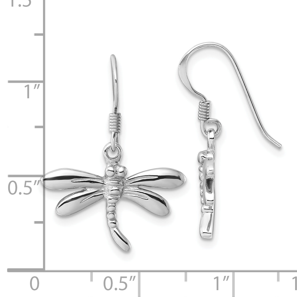 Sterling Silver Rhodium-Plated Polished Dragonfly Dangle Earrings