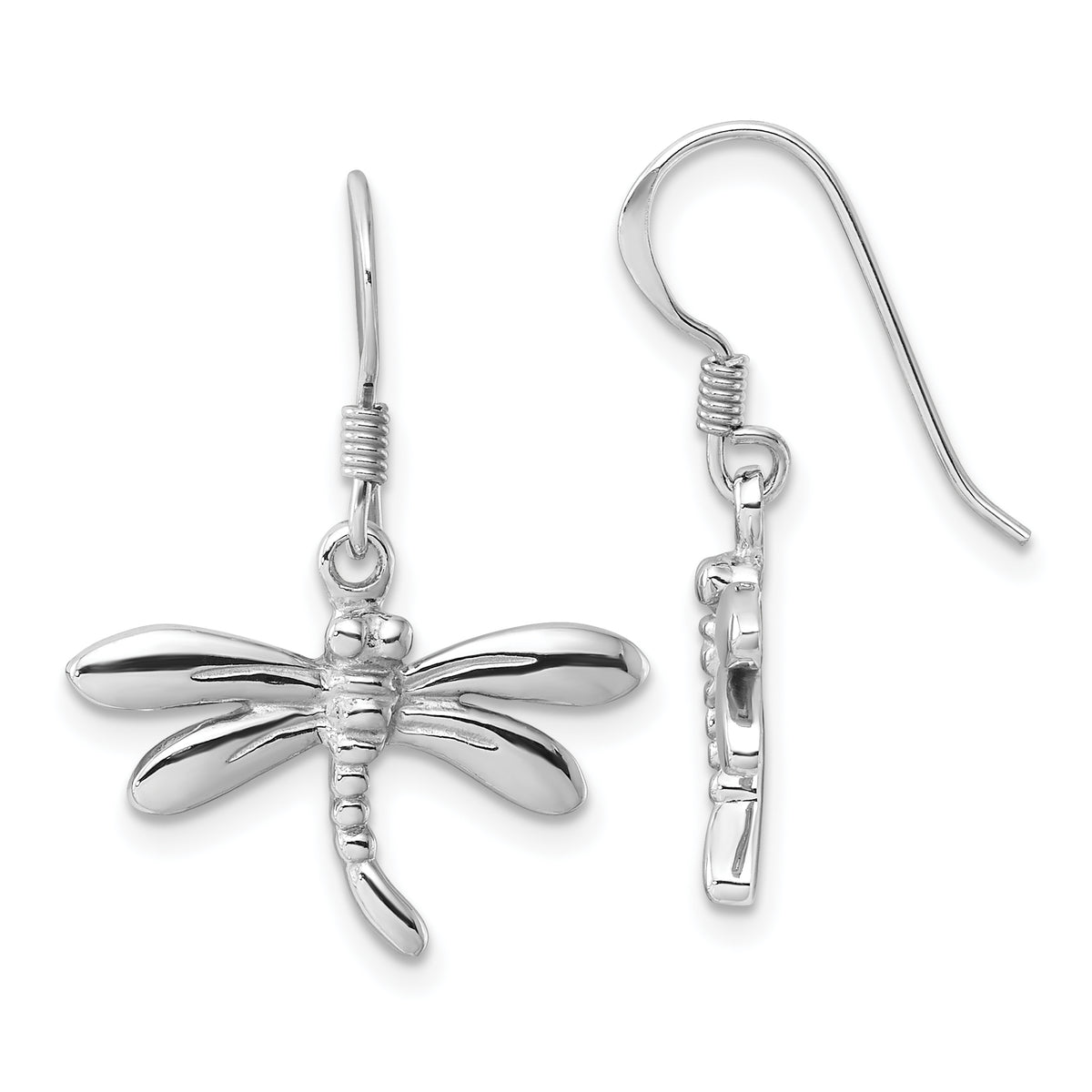 Sterling Silver Rhodium-Plated Polished Dragonfly Dangle Earrings