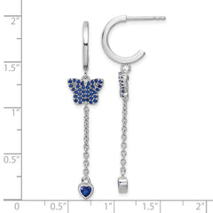 Sterling Silver Rhodium-plated Blue CZ Butterfly Heart Post Hoop Earrings