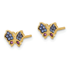 SS Gold-tone Blk Rhod Blue Nano Crystal .04 Cr. Ruby Butterfly Earrings