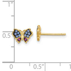 SS Gold-tone Blk Rhod Blue Nano Crystal .04 Cr. Ruby Butterfly Earrings