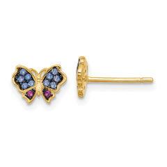 SS Gold-tone Blk Rhod Blue Nano Crystal .04 Cr. Ruby Butterfly Earrings