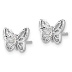 Sterling Silver Rhodium-plated CZ Butterfly Post Earrings