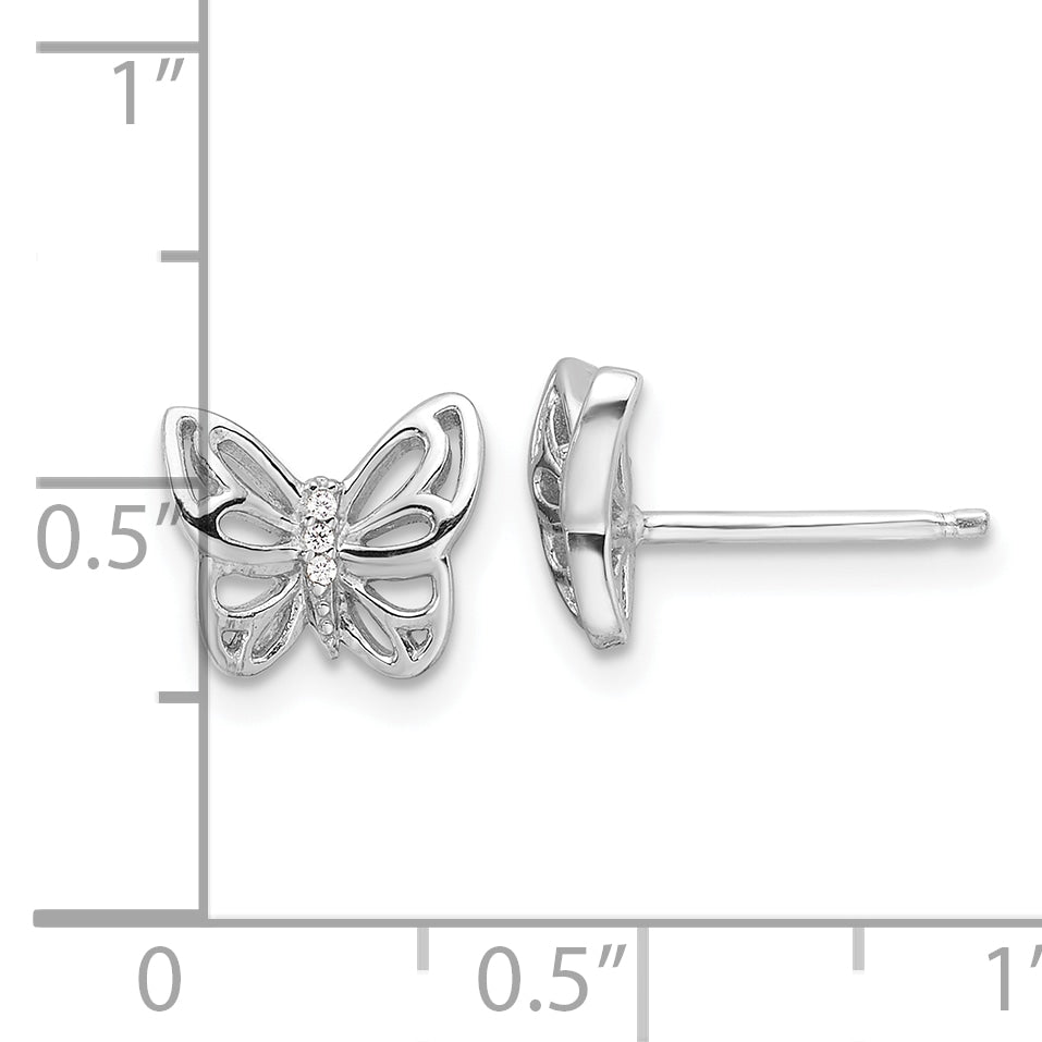 Sterling Silver Rhodium-plated CZ Butterfly Post Earrings