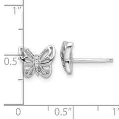 Sterling Silver Rhodium-plated CZ Butterfly Post Earrings