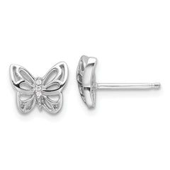 Sterling Silver Rhodium-plated CZ Butterfly Post Earrings