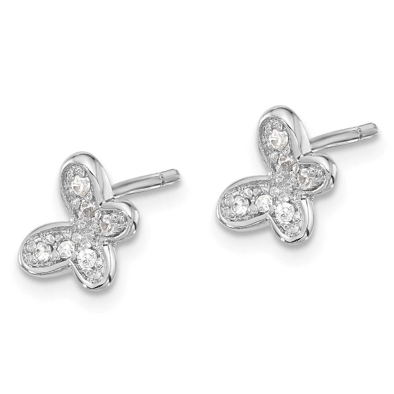 Sterling Silver Rhodium-plated CZ Butterfly Post Earrings