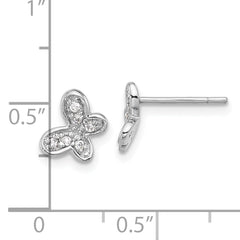 Sterling Silver Rhodium-plated CZ Butterfly Post Earrings