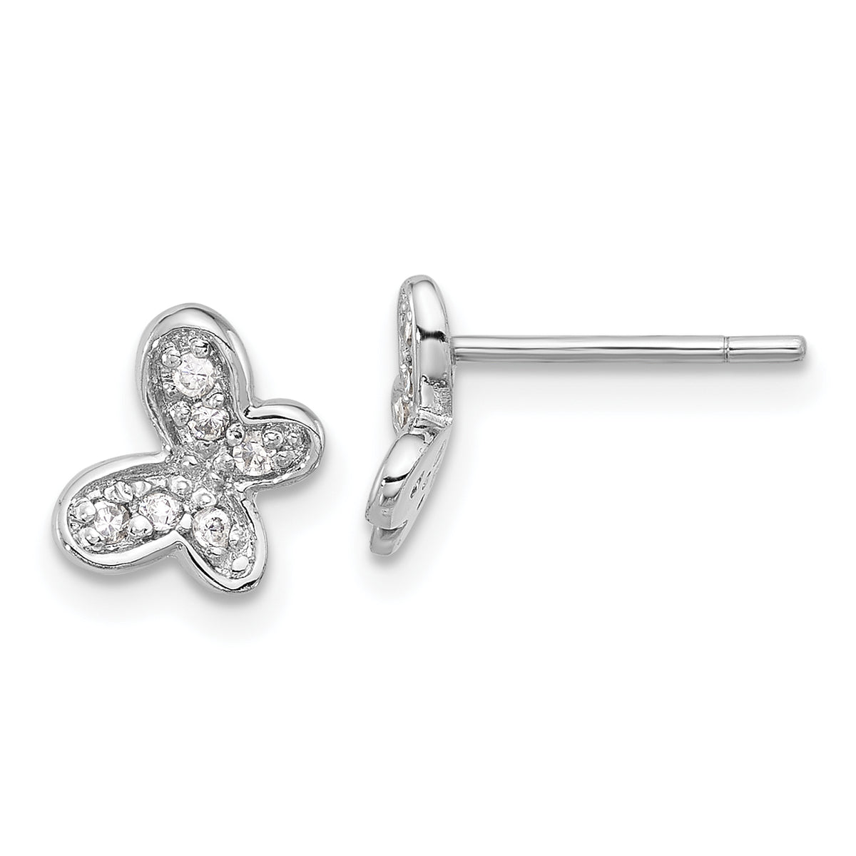 Sterling Silver Rhodium-plated CZ Butterfly Post Earrings