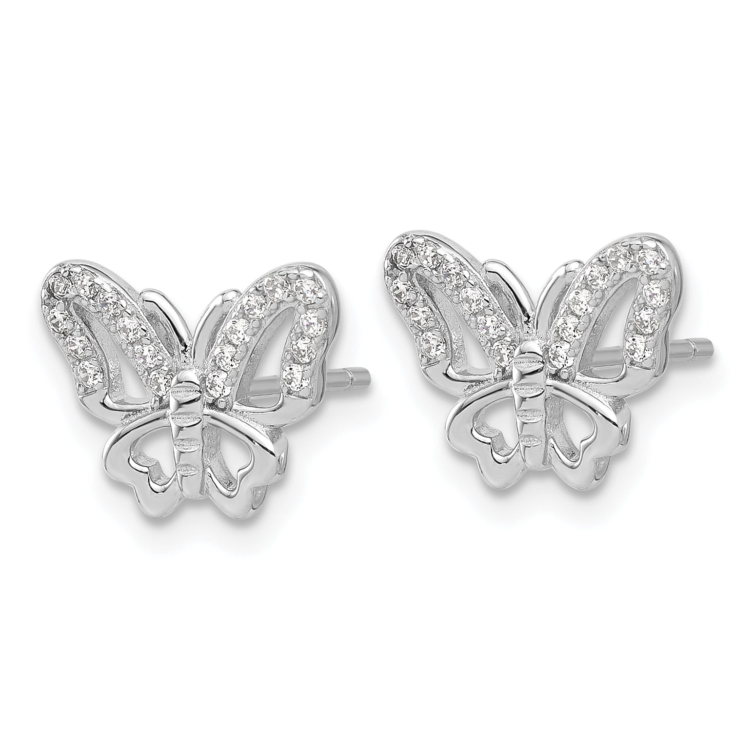 Sterling Silver Rhodium-plated CZ Butterfly Post Earrings