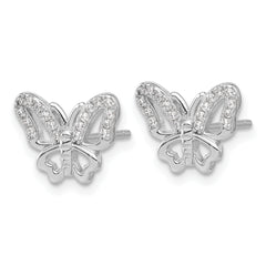 Sterling Silver Rhodium-plated CZ Butterfly Post Earrings