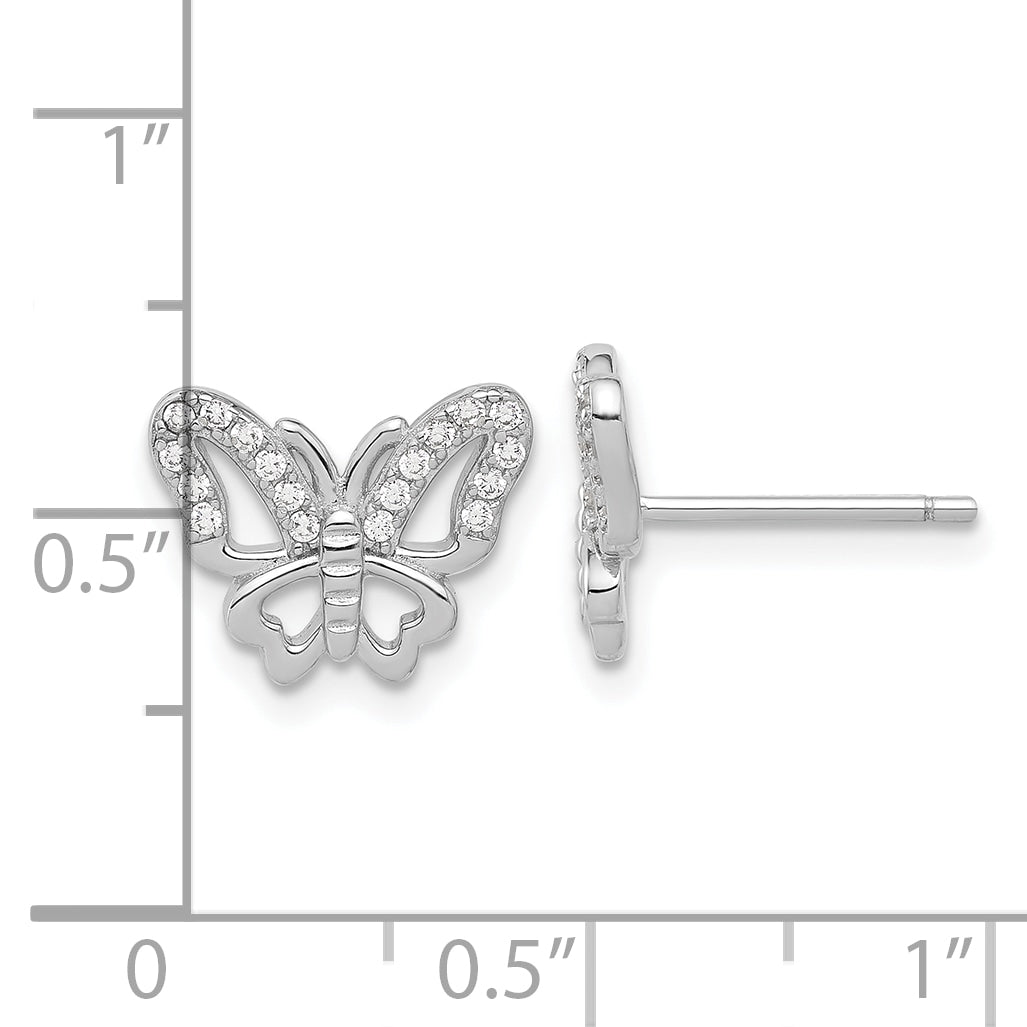 Sterling Silver Rhodium-plated CZ Butterfly Post Earrings