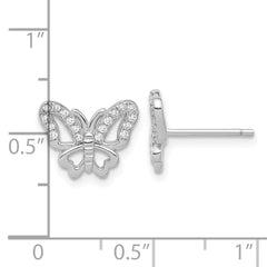 Sterling Silver Rhodium-plated CZ Butterfly Post Earrings